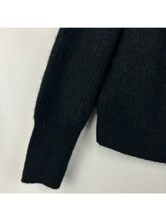 J Crew Women’s Medium Black Alpaca Wool Blend Cropped V-neck Cardigan Sweater - Picture 13 of 16